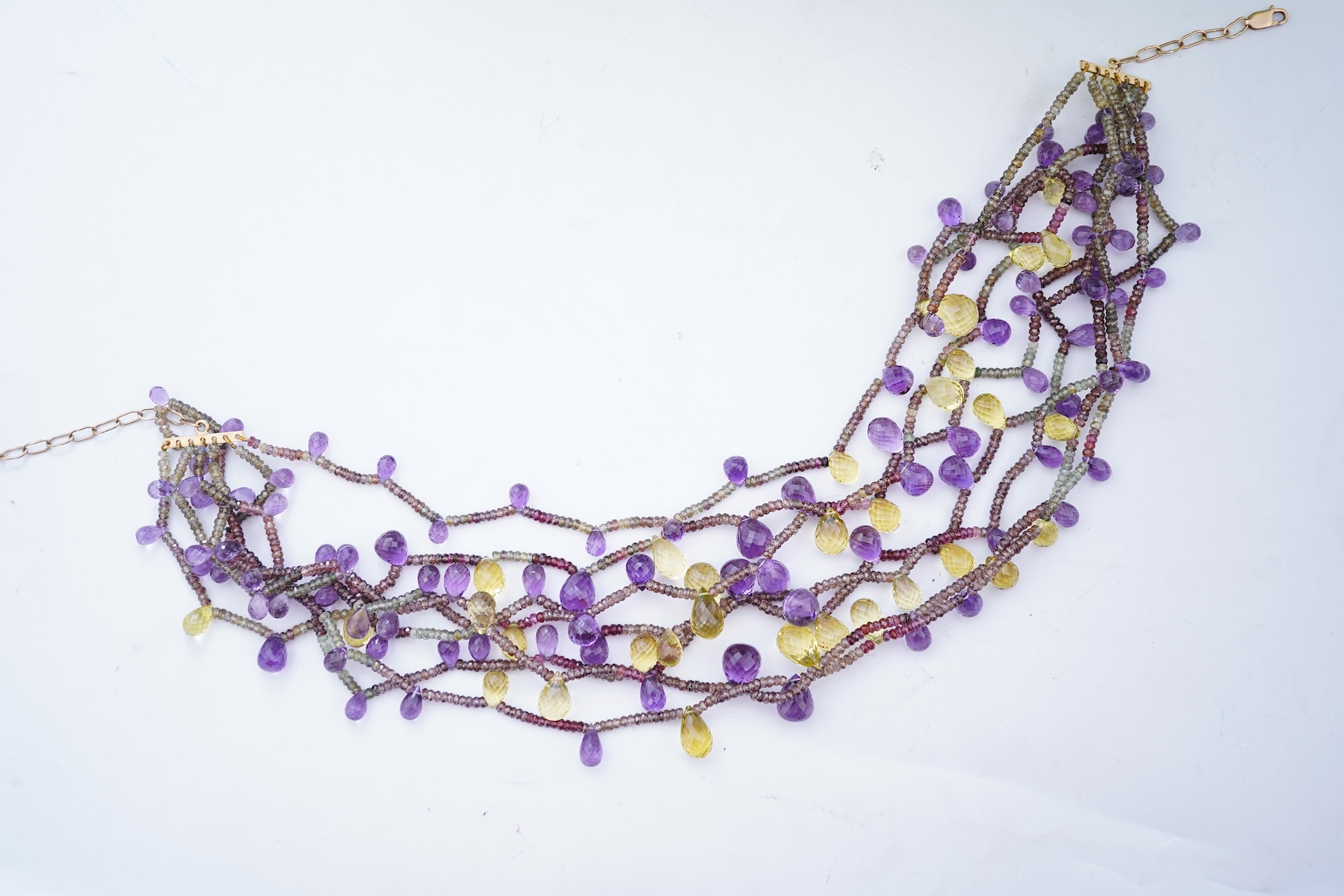 A tourmaline, citrine and amethyst necklace